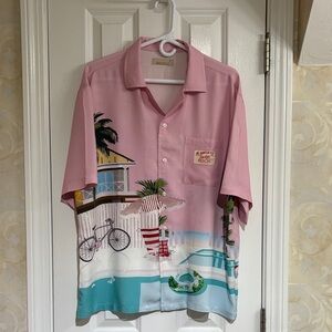 Bench Men’s Pink and Blue Beach Scene Printed Short Sleeve Shirt